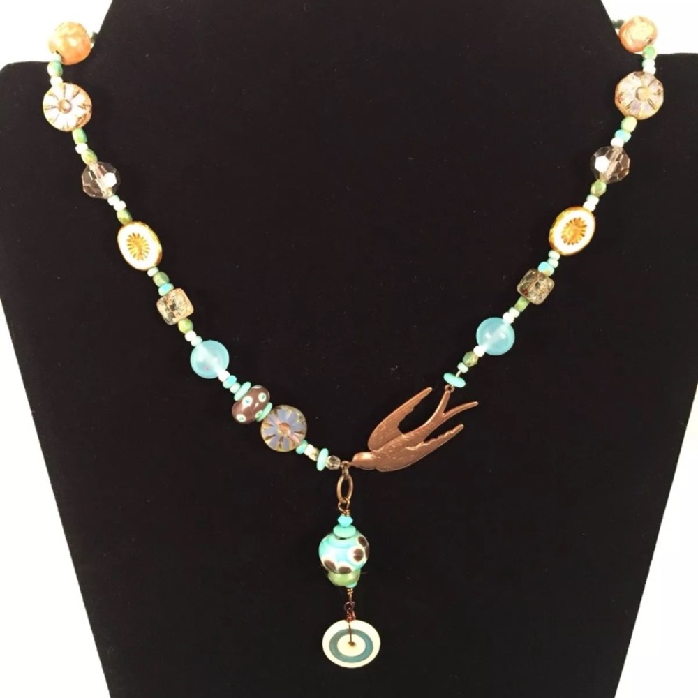 Handmade turquoise swallow necklace